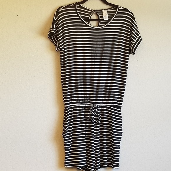 Black and White Stripe Short Romper - Picture 1 of 4